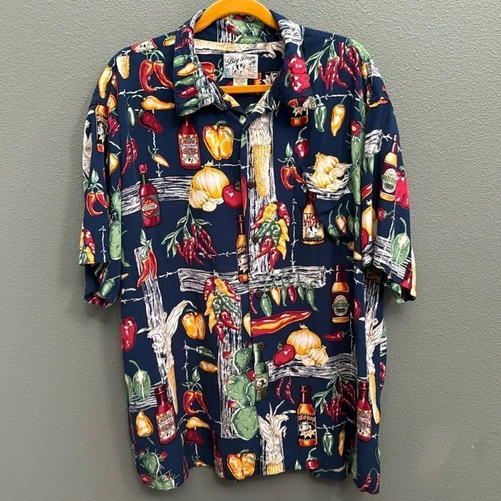 Big Dogs Hot Pepper Hot Sauce Button Down - XL 1990’s